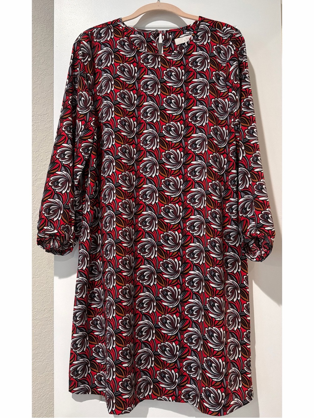 LOFT Women’s Red Gray Floral Shift Mini Dress Size M